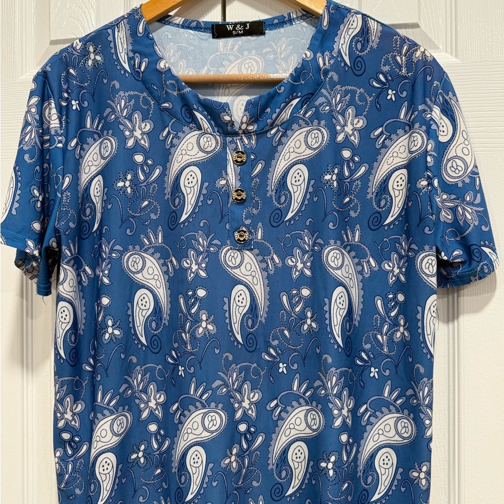 Blue Paisley Button-Up Shirt